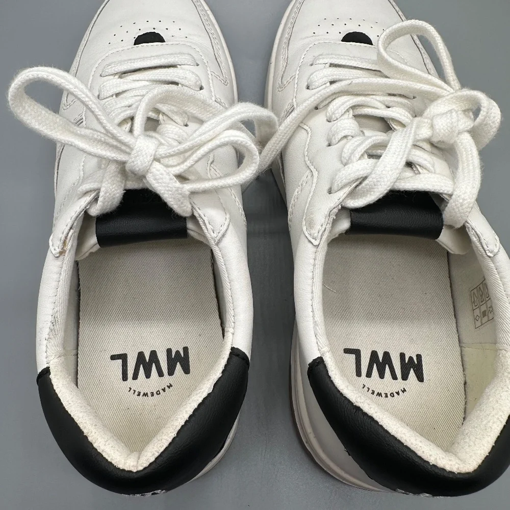Madewell Court Sneakers in White and black leather Minimalist Unisex Women's 9M - Picture 9 of 16